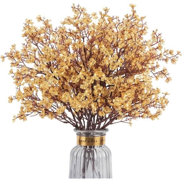 New Babys Breath Artificial Flowers, 8 Bundles Gold Real Touch Fake Flowers Silk - Picture 1 of 6